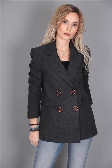 Kaşe Blazer Ceket-Füme