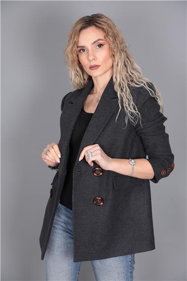 Kaşe Blazer Ceket-Füme
