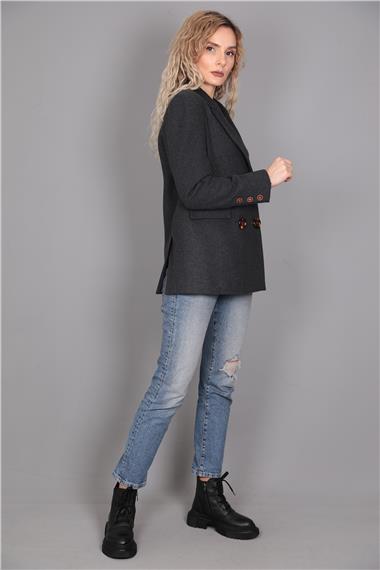 Kaşe Blazer Ceket-Füme