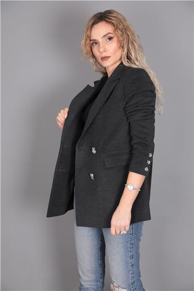 Kaşe Oversıze Blazer Ceket-Füme