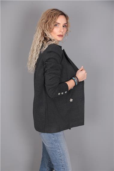 Kaşe Oversıze Blazer Ceket-Füme