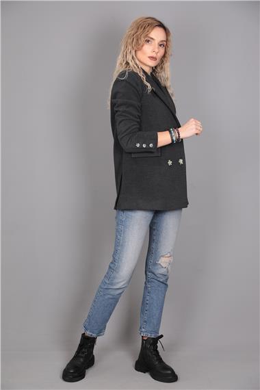 Kaşe Oversıze Blazer Ceket-Füme