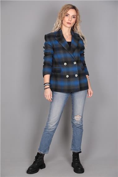 Kaşe Oversıze Blazer Ceket-İndigo