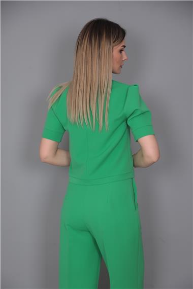 Kayık Yaka Kısa Kol Bluz-Yeşil