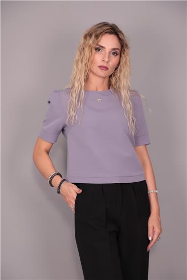 Kayık Yaka Kısa Kol Bluz-Antrasit