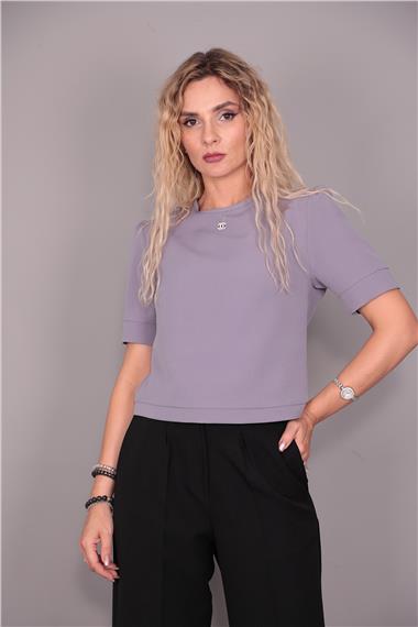 Kayık Yaka Kısa Kol Bluz-Antrasit