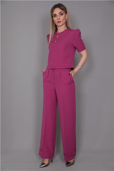 Kayık Yaka Kısa Kol Bluz-Fuşya