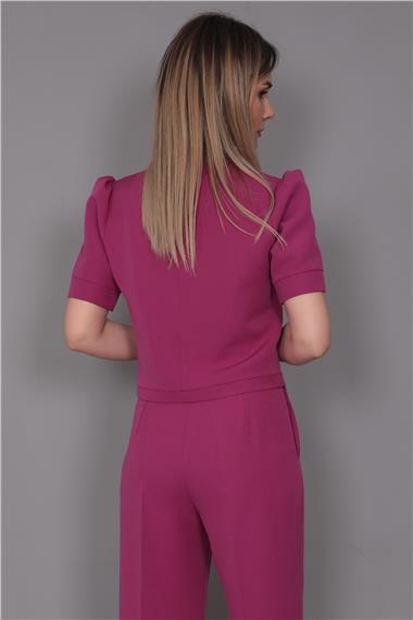 Kayık Yaka Kısa Kol Bluz-Fuşya