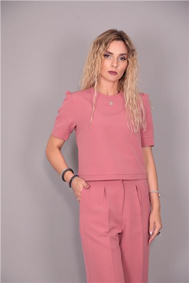 Kayık Yaka Kısa Kol Bluz-Gül Kurusu