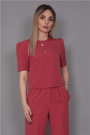 Kayık Yaka Kısa Kol Bluz-Kiremit