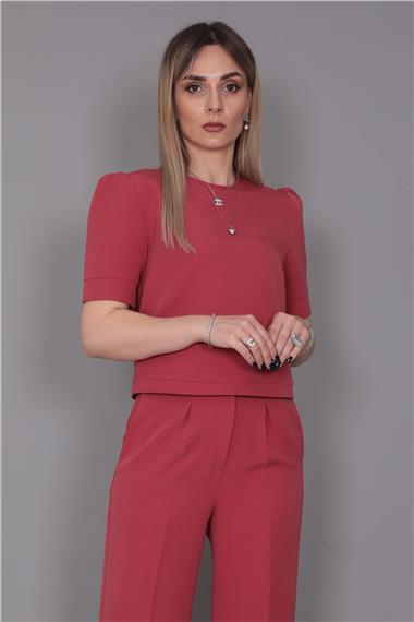 Kayık Yaka Kısa Kol Bluz-Kiremit