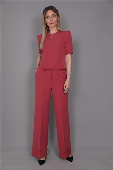 Kayık Yaka Kısa Kol Bluz-Kiremit