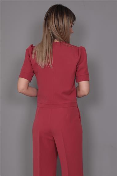 Kayık Yaka Kısa Kol Bluz-Kiremit