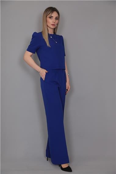 Kayık Yaka Kısa Kol Bluz-Saks