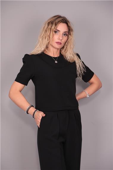 Kayık Yaka Kısa Kol Bluz-Siyah - 3507100