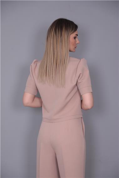 Kayık Yaka Kısa Kol Bluz-Taş