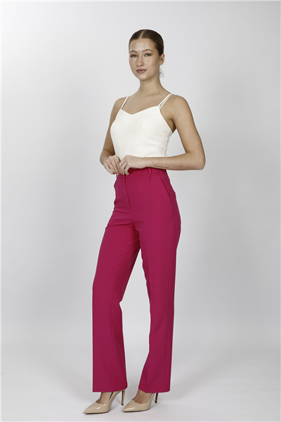 Kemerli Boru Paça Pantolon-Fuşya