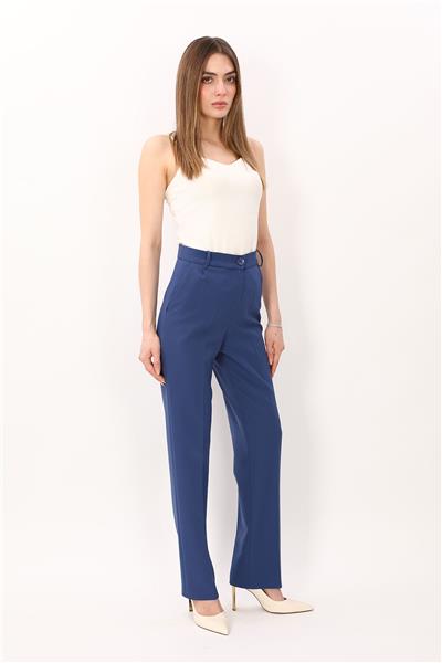Kemerli Boru Paça Pantolon-İndigo