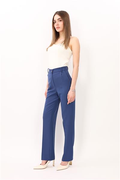 Kemerli Boru Paça Pantolon-İndigo