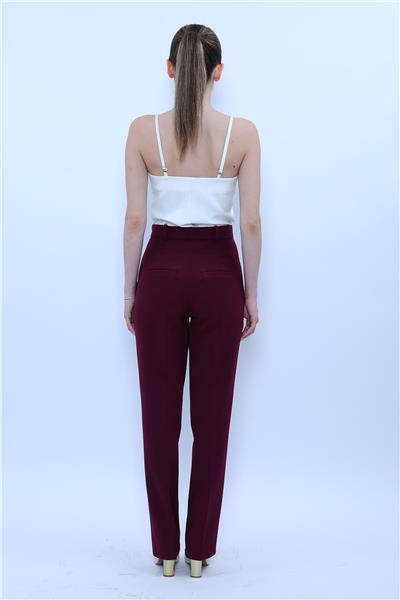 Kemerli Boru Paça Pantolon-Mürdüm