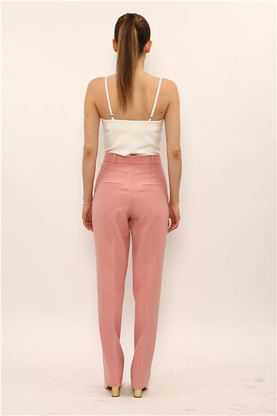 Kemerli Boru Paça Pantolon-Pudra