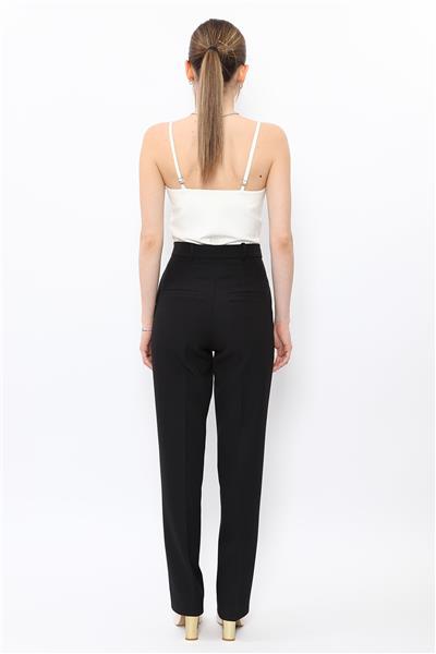 Kemerli Boru Paça Pantolon-Siyah