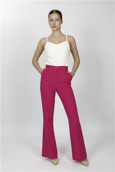 Kemerli İspanyol Paça Pantolon-Fuşya