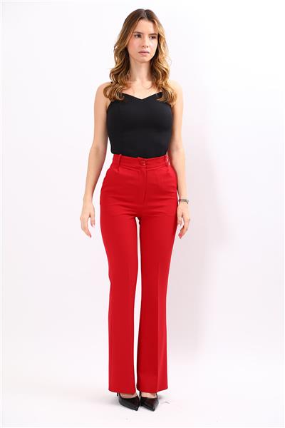 Kemerli İspanyol Paça Pantolon-Kırmızı