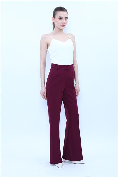 Kemerli İspanyol Paça Pantolon-Mürdüm
