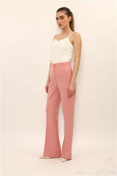 Kemerli İspanyol Paça Pantolon-Pudra