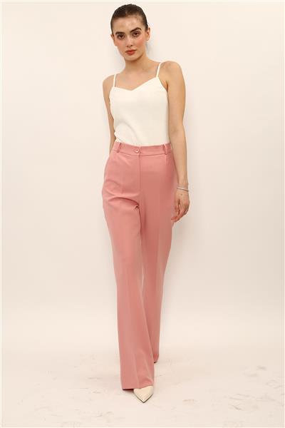 Kemerli İspanyol Paça Pantolon-Pudra
