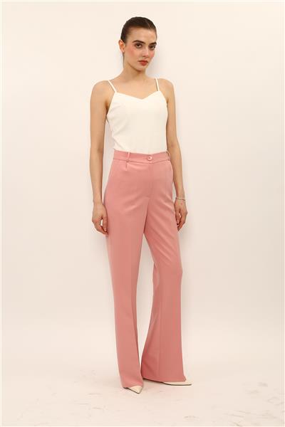 Kemerli İspanyol Paça Pantolon-Pudra