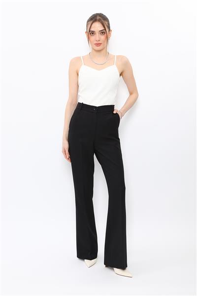 Kemerli İspanyol Paça Pantolon-Siyah