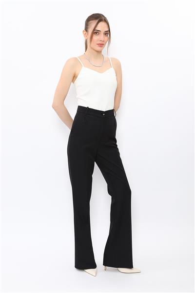 Kemerli İspanyol Paça Pantolon-Siyah