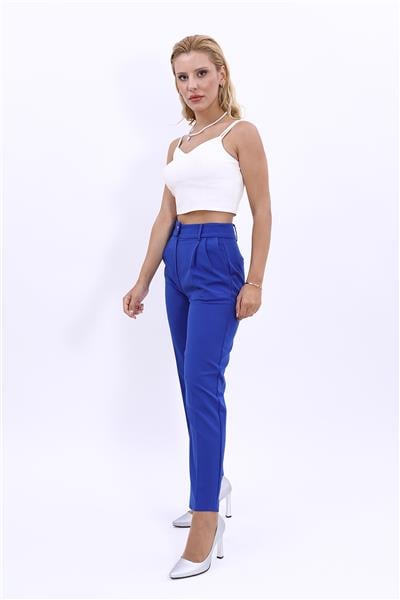 Kemerli Köprülü Dar Paça Pantolon-Saks