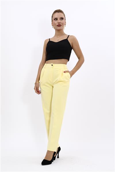 Kemerli Köprülü Dar Paça Pantolon-Sarı