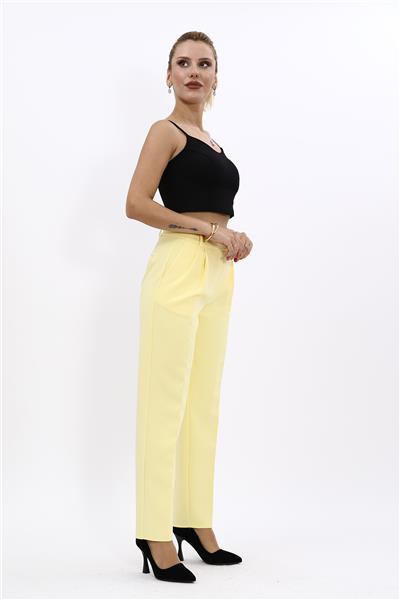 Kemerli Köprülü Dar Paça Pantolon-Sarı