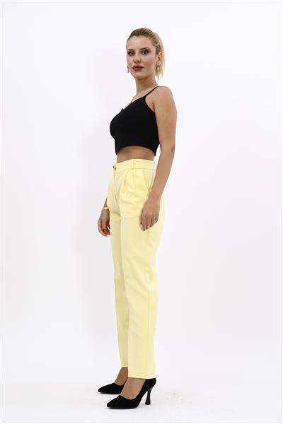 Kemerli Köprülü Dar Paça Pantolon-Sarı