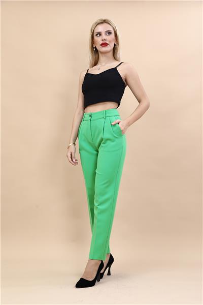 Kemerli Köprülü Dar Paça Pantolon-Yeşil