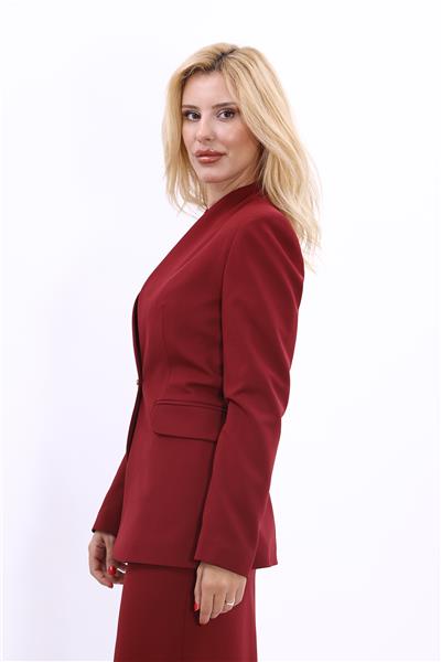 Kendinden Dik Yakalı Ceket-Bordo