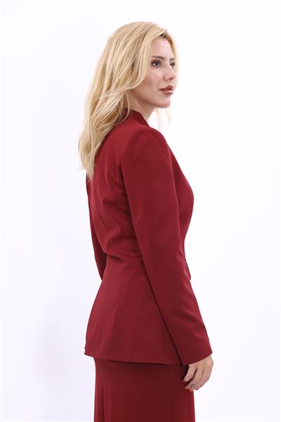 Kendinden Dik Yakalı Ceket-Bordo
