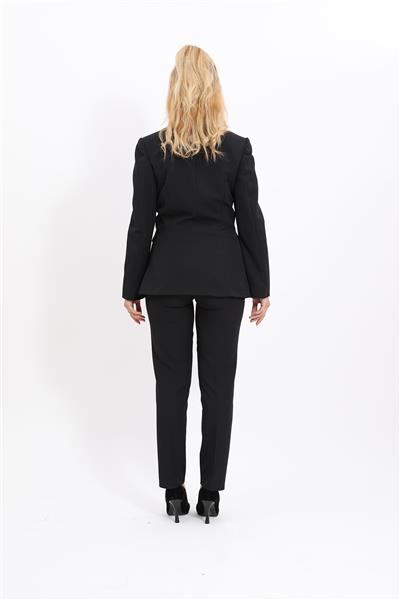 Kendinden Dik Yakalı Ceket & Dar Paça Pantolon-Siyah
