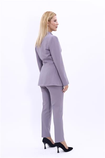 Kendinden Dik Yakalı Ceket & Dar Paça Pantolon-Antrasit