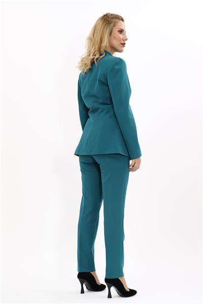 Kendinden Dik Yakalı Ceket & Dar Paça Pantolon-Petrol