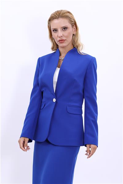 Kendinden Dik Yakalı Ceket-Saks