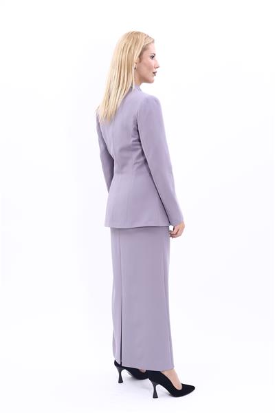 Kendinden Dik Yakalı Ceket & Uzun Düz Dar Etek-Antrasit