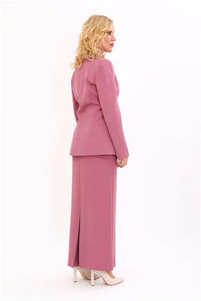 Kendinden Dik Yakalı Ceket & Uzun Düz Dar Etek-Rose