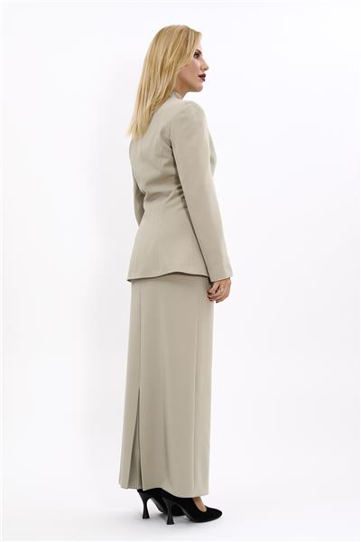 Kendinden Dik Yakalı Ceket & Uzun Düz Dar Etek-Bambu