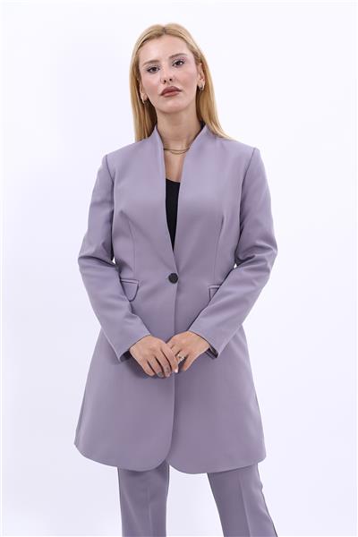Kendinden Dik Yakalı Tek Düğmeli Uzun Ceket-Antrasit