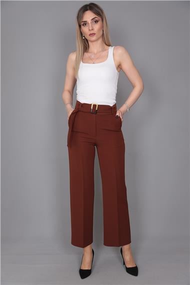 Tokalı Kemerli Pantolon-Kestane